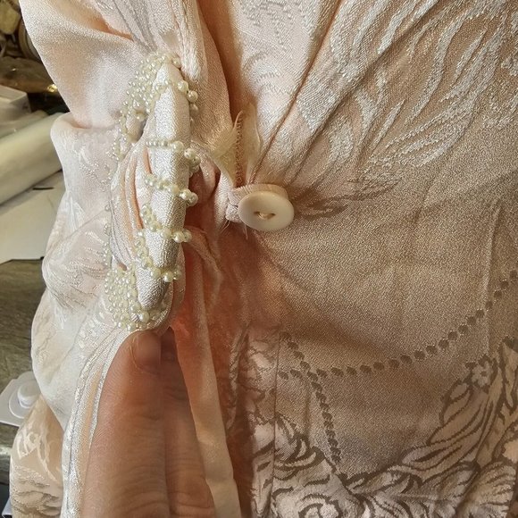 Vintage 80s Sz 4 Light Pink Floral Wrap Dress Gather Knee Length Puff Sleeve‎ - Picture 10 of 14